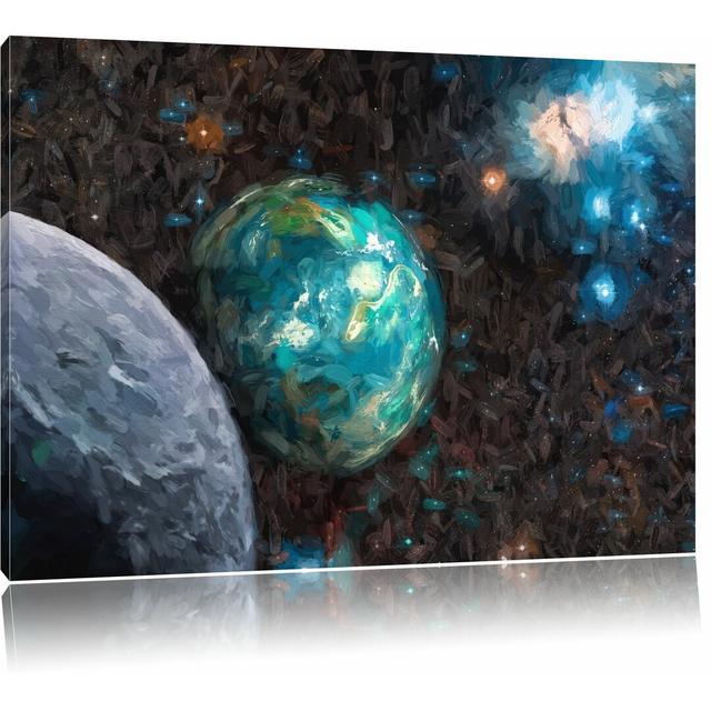 Leinwandbild "Planet Erde im Kosmos", Grafikdruck East Urban Home Größe: 70 cm H x 100 cm B on Productcaster.