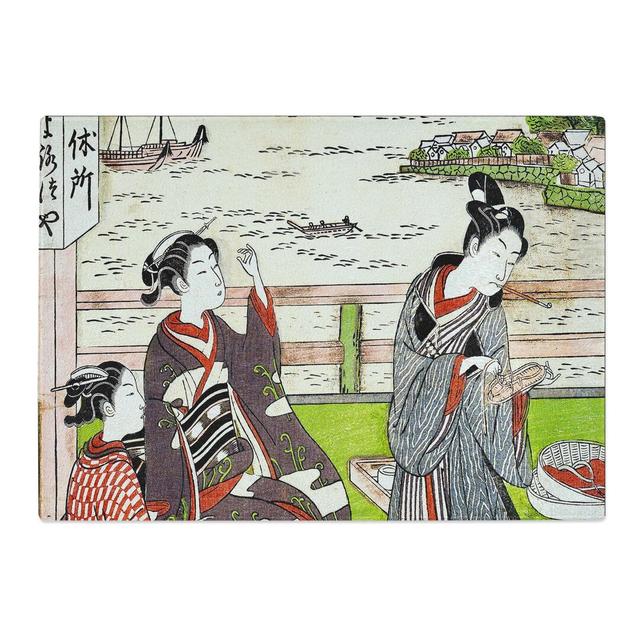 Tempered Glass Two Women at a Teahouse by Harunobu Suzuki Chopping Board East Urban Home Size: 28.5 cm x 20 cm on Productcaster.