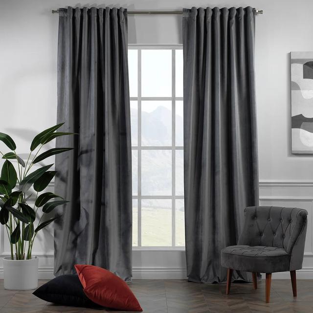 Extra Long & Extra Wide Matte Velvet Curtain Panel Lilijan Home & Curtain Curtain Colour: Grey, Panel Size: 140cm Width x 375cm Drop on Productcaster.