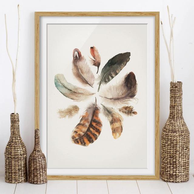 'Feather Collection' Framed Painting Print East Urban Home Frame Options: Natural oak, Size: 70cm H x 50cm W on Productcaster.