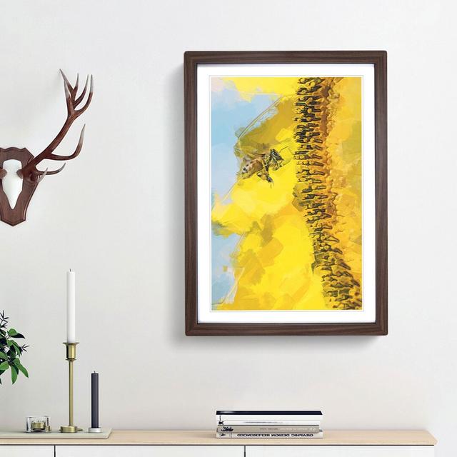 Busy Bee & Yellow Flower in Abstract - Picture Frame Painting Print on MDF East Urban Home Frame Option: Walnut Framed, Size: 87cm H x 62cm W x 2cm D on Productcaster.