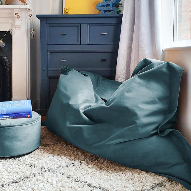 Velvet Junior Squarbie Beanbag And Footstool Bundle Ebern Designs Upholstery Colour: Teal, Size: 160cm H x 120cm W x 30cm D on Productcaster.