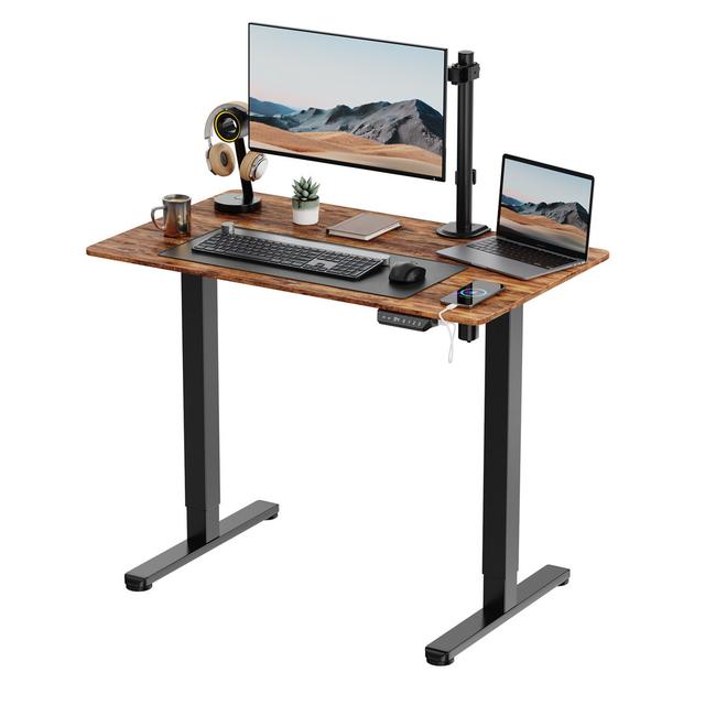 Adjustable Metal Base Standing Desk VonHaus Size: 100 W x 60 D, Colour (Top/Frame): Walnut/Black on Productcaster.