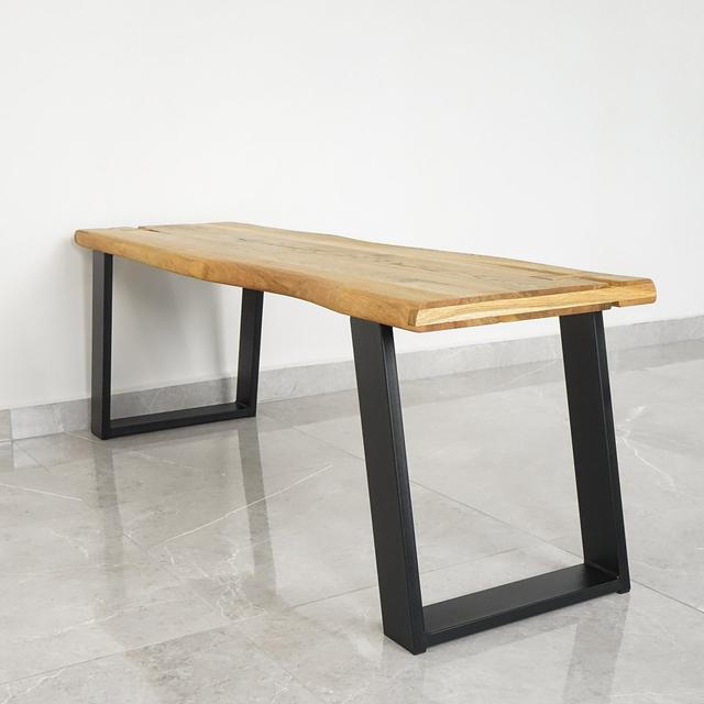 Solid Oak Wood Bench With Steel Legs Alpen Home Size: 49cm H x 180cm W x 40cm D, Colour: Natural Oil on Productcaster.