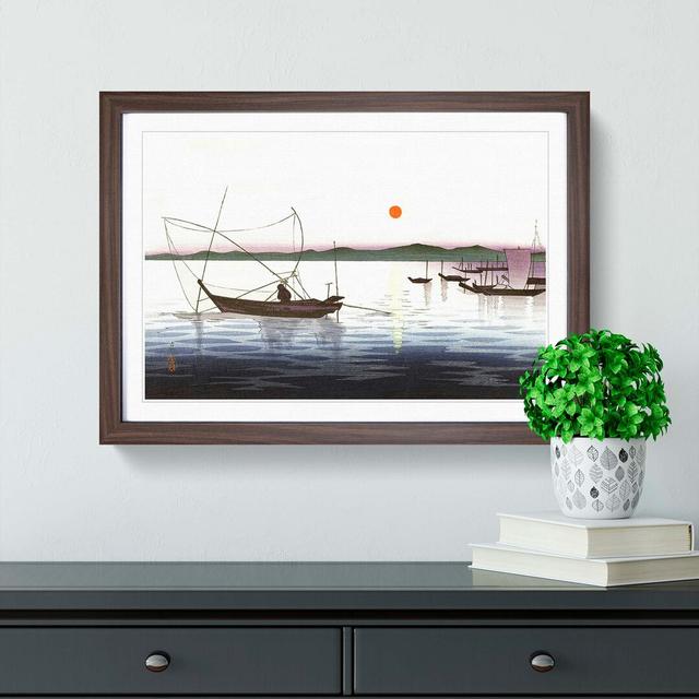 Boats and a Setting Sun by Ohara Koson - Picture Frame Painting Print East Urban Home Size: 27cm H x 36cm W x 2cm D, Frame Option: Walnut Framed on Productcaster.