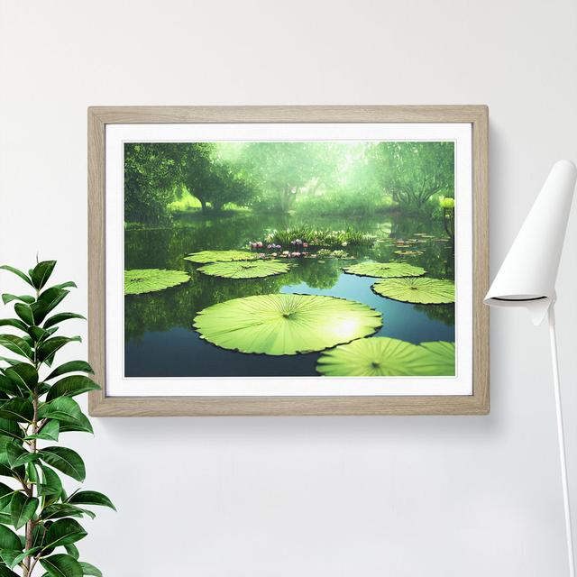 Blissful Water Lily Pond - Picture Frame Graphic Art Latitude Run Format: Walnut, Size: 46cm H x 64cm W x 2cm D on Productcaster.