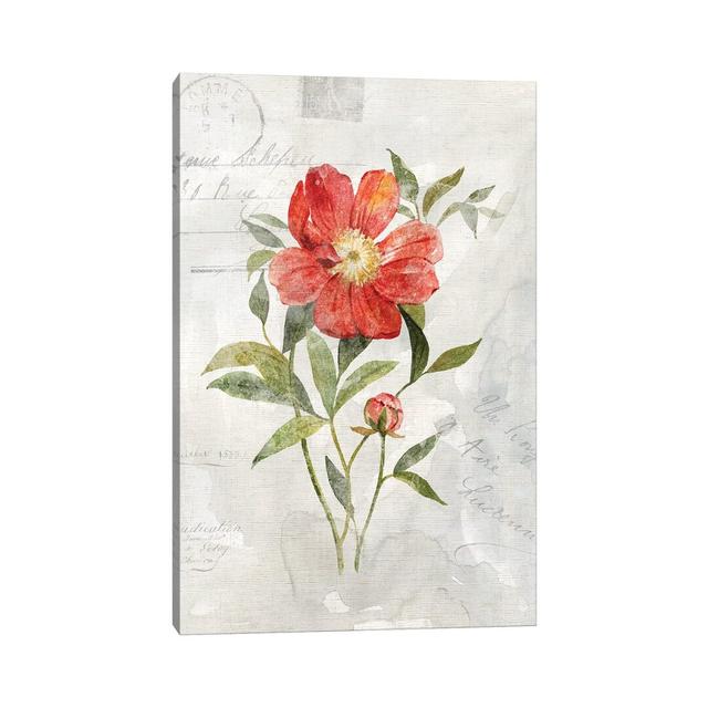 Linen Peony Fleur De Lis Living Format: Wrapped Canvas, Size: 101.6cm H x 66.04cm W x 3.81cm D on Productcaster.