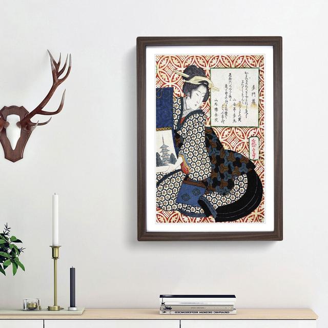 Lady with a Scroll by Yashima Gakutei - Picture Frame Painting Print East Urban Home Frame Option: Walnut Framed, Size: 48cm H x 36cm W x 2cm D on Productcaster.