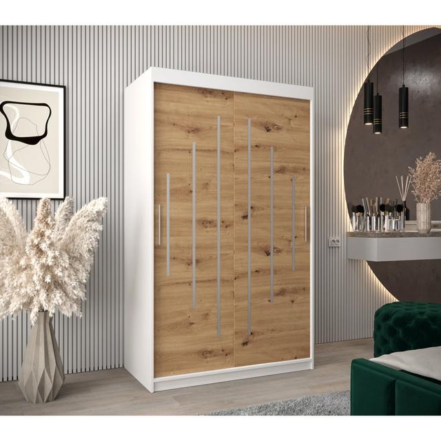 Schiebetürenschrank Eukleides Brayden Studio Größe: 120 cm H x 62 cm T, Ausführung: Weiß/Eiche on Productcaster.