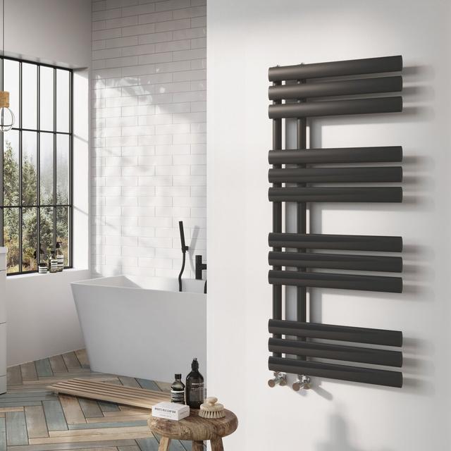 Lexi Vertical Flat Panel Towel Rail Belfry Bathroom Finish: Anthracite, Size: 113cm H x 50cm W x 56cm D on Productcaster.