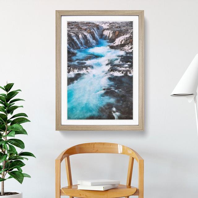 Waterfalls in Iceland - Picture Frame Graphic Art East Urban Home Size: 36cm H x 27cm W x 2cm D, Frame Option: Oak on Productcaster.