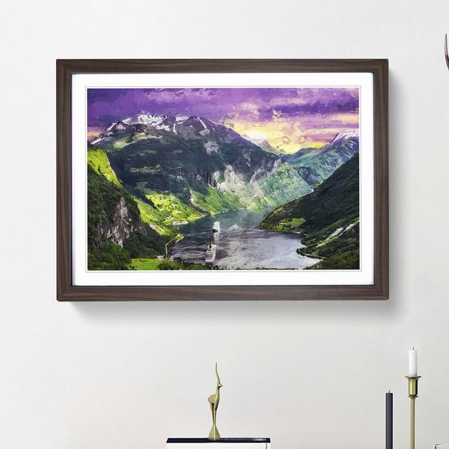 Cruise Ships Passing by Norway in Abstract - Picture Frame Graphic Art Print East Urban Home Frame Option: Walnut Framed, Size: 62cm H x 87cm W x 2cm on Productcaster.