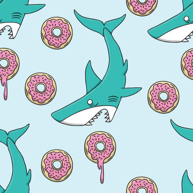 Shark Vs Donut Pattern Highland Dunes Size: 30cm H x 30cm W x 3.8cm D on Productcaster.