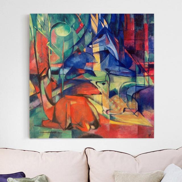 Leinwandbild Hirsche im Wald II von Franz Marc Union Rustic Format: 260g/qm Canvas, Größe: 80 cm H x 80 cm B on Productcaster.