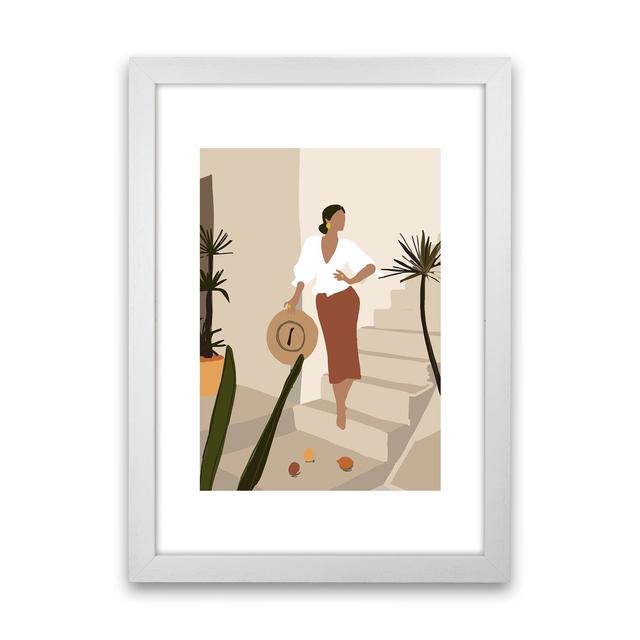 Mica Girl On Stairs N8 by Pixy Paper - Print Rosalind Wheeler Size: 59.4cm H x 42cm W x 3cm D, Format: White Framed on Productcaster.