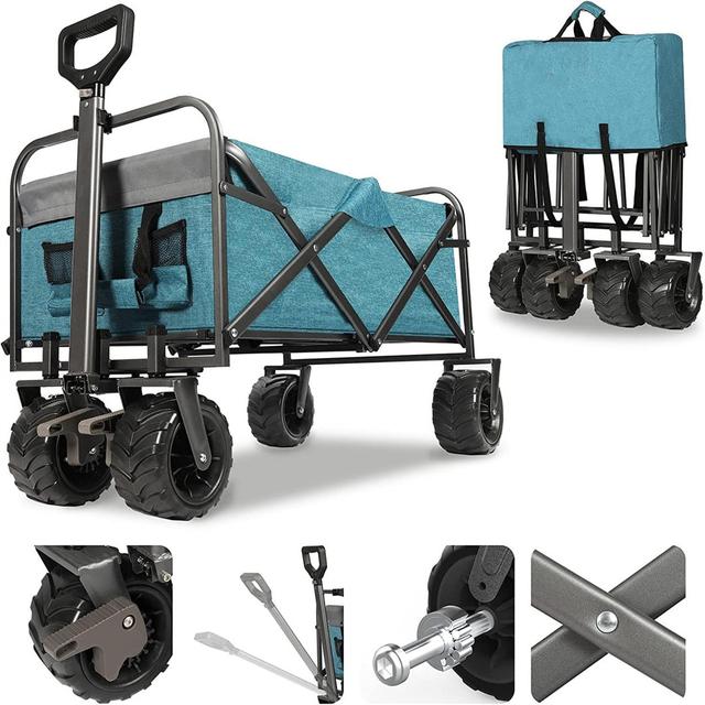 Foldable Trolley with Adjustable Handle, Light Blue Luch on Productcaster.