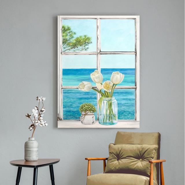 Leinwandbild Mediterranée II: Window Overlooking The Sea von Remy Dellal Haus am Meer Größe: 70 cm H x 50 cm B x 4 cm T on Productcaster.