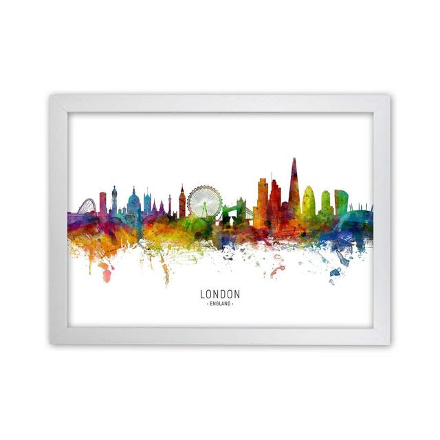 London England Skyline by Michael Tompsett - Graphic Art Print Ebern Designs Size: 34cm H x 46cm W x 3cm D, Format: White Framed on Productcaster.