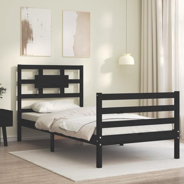 Appiah European Double (140 X 200cm) Solid Wood Bed Marlow Home Co. Colour: Black, Size: European Single (90 x 200cm) on Productcaster.