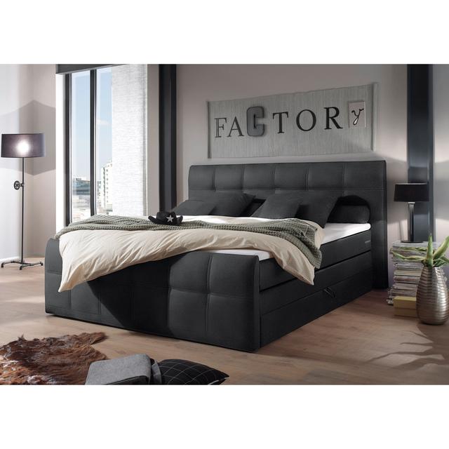 Boxspringbett Emanuel mit Topper und Bettkasten ModernMoments Farbe: Schwarz on Productcaster.