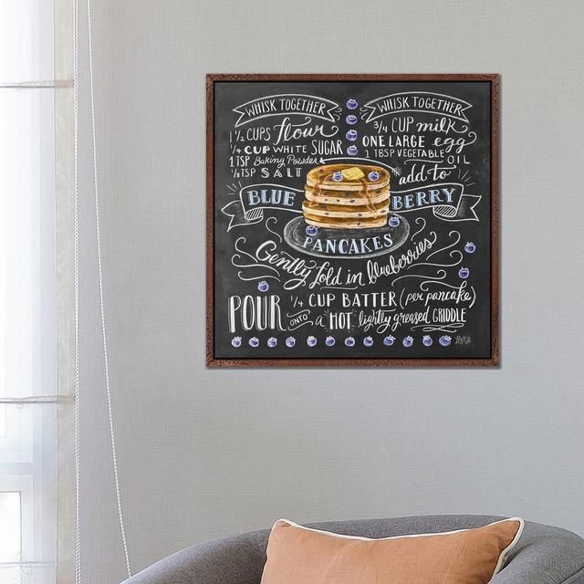 Blueberry Pancakes Recipe by Lily & Val - Wrapped Canvas Typography Happy Larry Format: Brown Framed Canvas, Size: 66.04cm H x 66.04cm W x 3.81cm D on Productcaster.