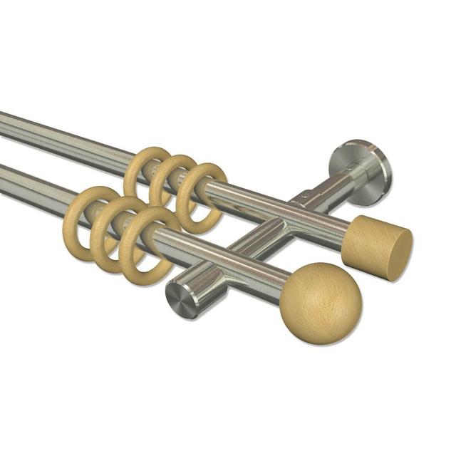 Glynn Curtain Pole Set Symple Stuff Finish: Stainless Steel/Beech Lacquered, Size: 5cm H x 360cm W x 15cm D on Productcaster.