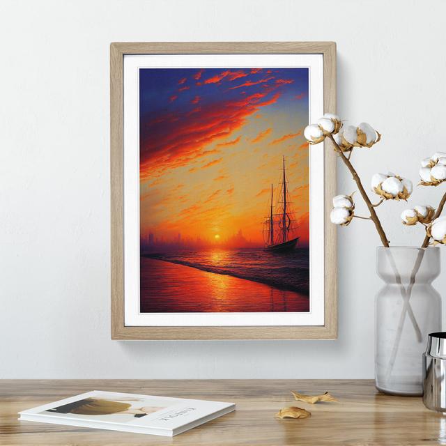 Sunset over the Ships - Picture Frame Painting Breakwater Bay Format: Walnut Framed Paper, Matte Colour: No Matte, Size: 34cm H x 25cm x 2cm D on Productcaster.