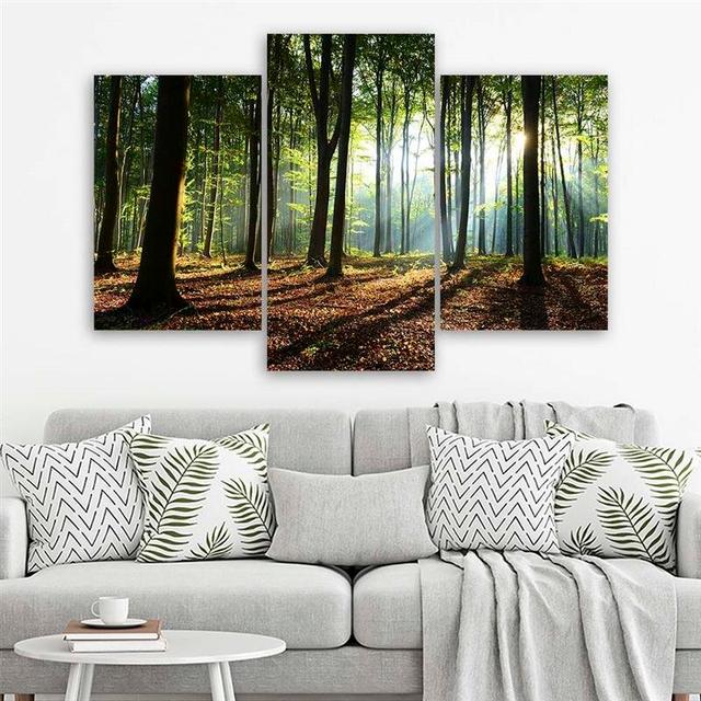 Rays in the Forest - 3 Piece Wrapped Canvas Photograph Print Set Alpen Home Size: 60cm H x 90cm W on Productcaster.