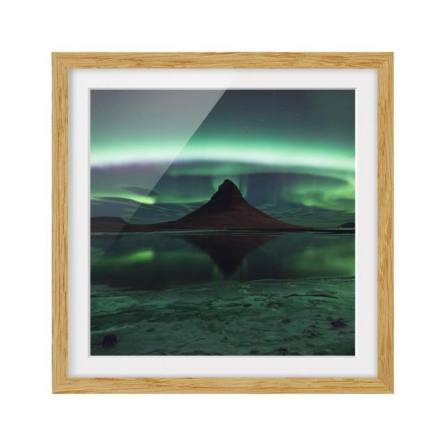 Polar Light in Iceland - Picture Frame Graphic Art Print on Paper East Urban Home Rahmenoptionen: Natural oak, Size: 50cm H x 50cm W on Productcaster.