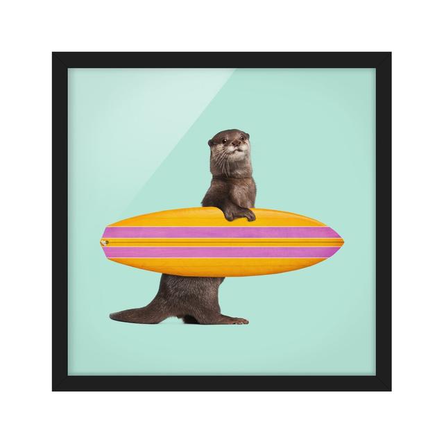 Picture With Frame - Jonas Loose - Otter With Surfboard - Square 1:1 Maturi Size: 50cm H x 50cm W x 2cm D, Frame Option: Black Framed on Productcaster.