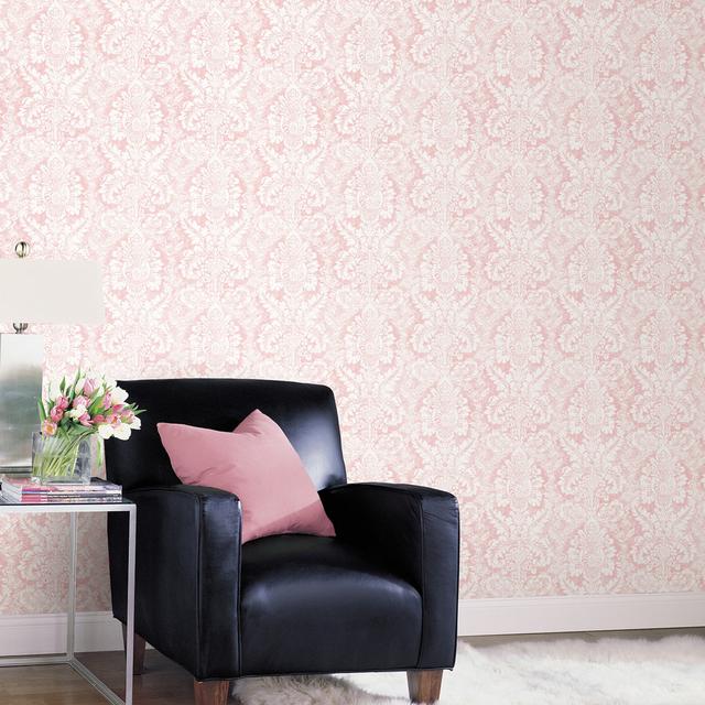 Garretson 1m x 52.8cm Satin Wallpaper Roll Lily Manor Colour: Pink on Productcaster.