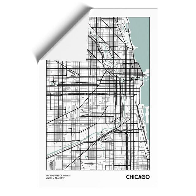 Map Chicago USA - Unframed Graphic Art East Urban Home Size: 84cm H x 59cm W x 0.1cm D on Productcaster.