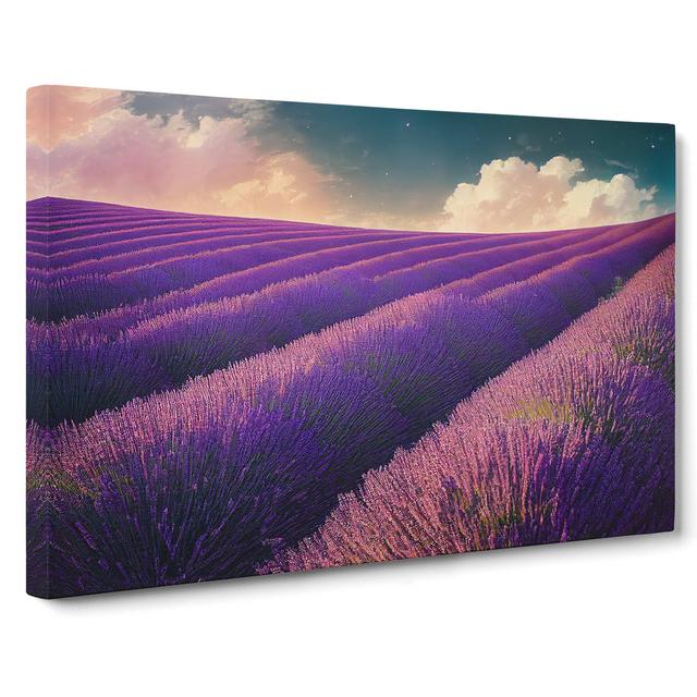 Contemporary Lavender Flower Field - Wrapped Canvas Graphic Art ClassicLiving Size: 50cm H x 76cm W x 3cm D on Productcaster.