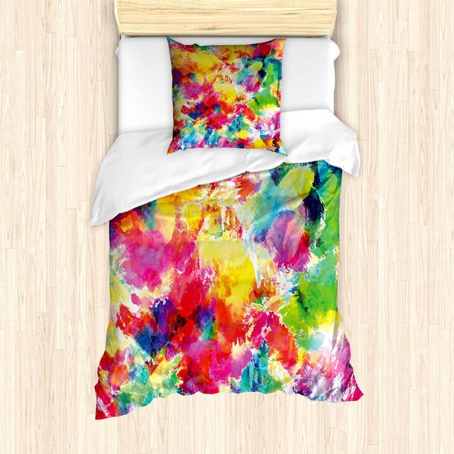 Alexus Rainbow 100% Brushed Microfibre Duvet Cover Set East Urban Home Size: Single - 1 Pillowcase (80 x 80 cm) on Productcaster.