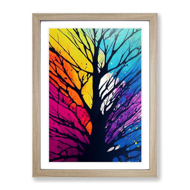 A Colourful Abstract Tree No.5 - Picture Frame Graphic Art Marlow Home Co. Size: 46cm H x 34cm W x 2cm D, Frame Colour: Oak on Productcaster.