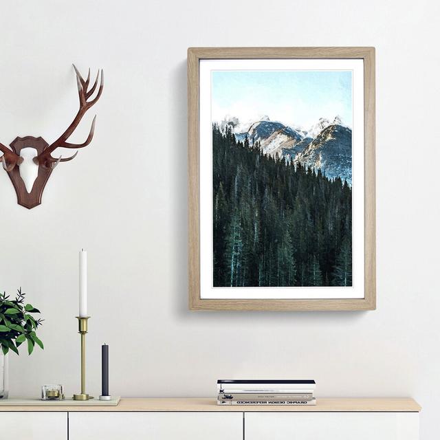 Montana Mountain Behind the Forest - Picture Frame Painting Print East Urban Home Size: 48cm H x 36cm W x 2cm D, Frame Option: Oak Framed on Productcaster.