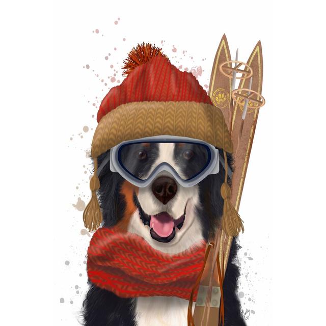 Bernese Ski Dog by Fab Funky - Wrapped Canvas Graphic Art Print Happy Larry Size: 122cm H x 81cm W on Productcaster.