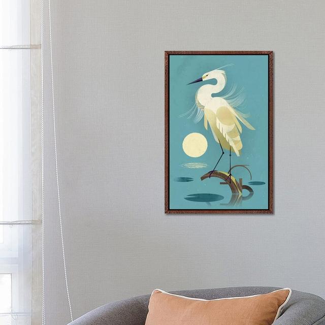 Little Egret by Dieter Braun - Graphic Art Print on Canvas House of Hampton Format: Classic Brown Wood Framed, Size: 66.04cm H x 45.72cm W x 3.81cm D on Productcaster.