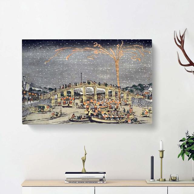 Fireworks at Ryogoku by Utagawa Toyoharu - Wrapped Canvas Painting Pint East Urban Home Size: 35cm H x 50cm W x 3cm D on Productcaster.