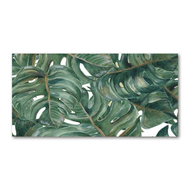 Glasbild Monstera Ebern Designs Format: Leinen, Größe: 50 cm H x 100 cm B x 2 cm T on Productcaster.