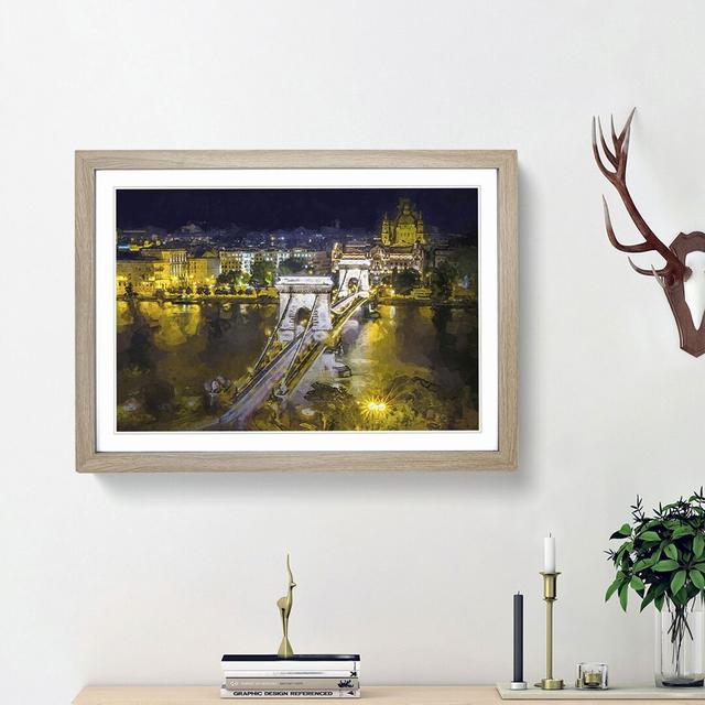 Chain Bridge in Budapest Hungary in Abstract - Picture Frame Graphic Art Print East Urban Home Size: 27cm H x 36cm W x 2cm D, Frame Option: Oak Framed on Productcaster.