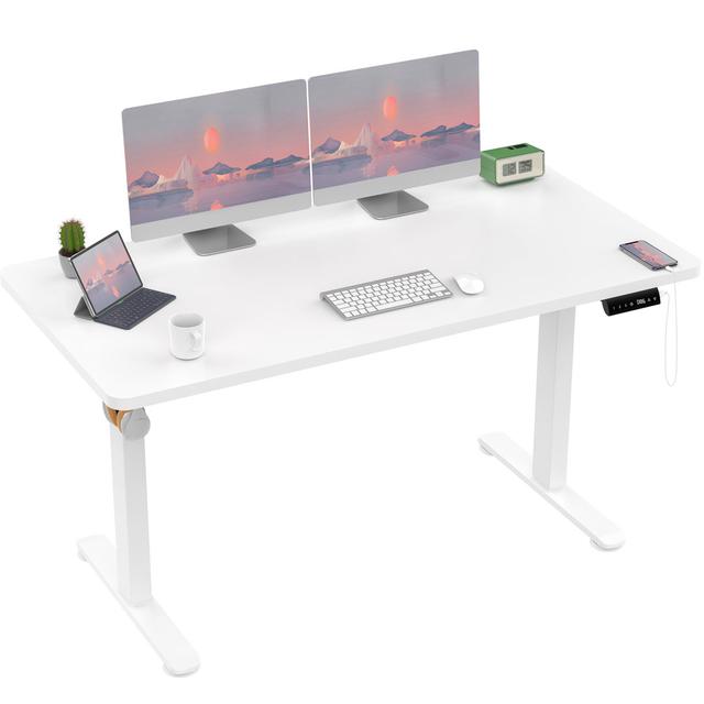 140CM x 70CM Electric Height Adjustable Standing Desk Zipcode Design Top Colour: All White, Frame Colour: White on Productcaster.