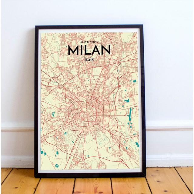 Milan City Map - Unframed Graphic Art Print on Paper East Urban Home Size: 61cm H x 45.7cm W x 0.13cm D on Productcaster.