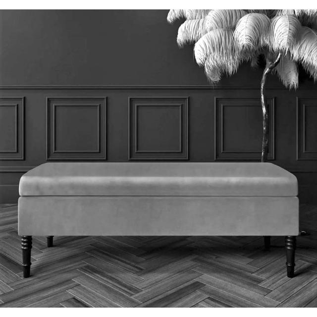 Safar Plain Upholstered Plush Velvet Ottoman Storage Bench with Black Turned Wooden Legs R&M Furnishers Size: 40cm H x 180cm W x 40cm D, Upholstery Co on Productcaster.