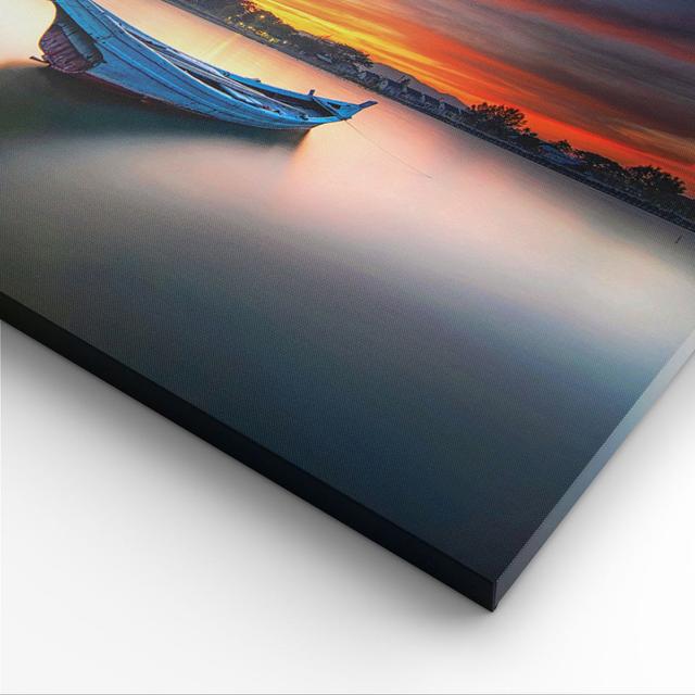 West the Sun Boat - 3 Piece Wrapped Canvas Panoramic Photograph Longshore Tides Size: 50cm H x 150cm W x 1.8cm D on Productcaster.