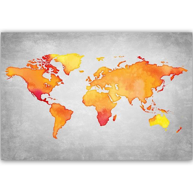 'Orange World Map' - Wrapped Canvas Graphic Art Print Latitude Run Size: 80cm H x 120cm W x 3cm D on Productcaster.