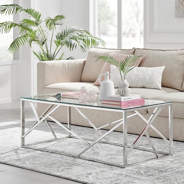 Alma Luxury Frame Glass Coffee Centre Table - Modern Glam Design Furniture Box Colour: Silver on Productcaster.