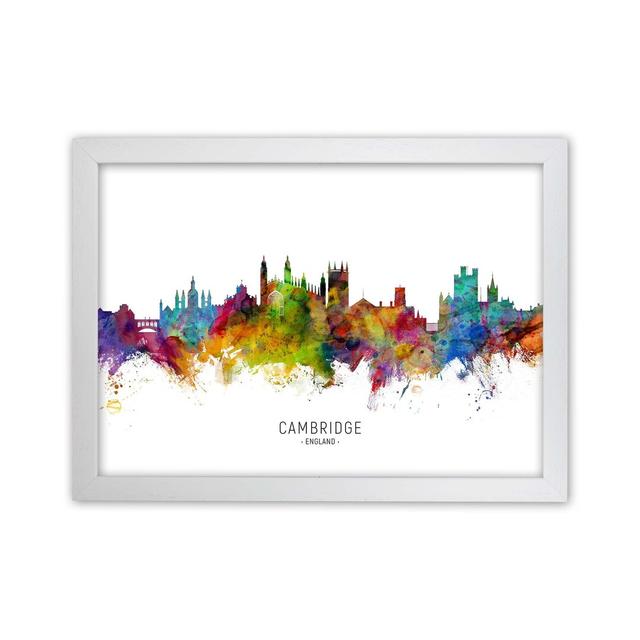 Cambridge England Skyline by Michael Tompsett - Graphic Art Print Ebern Designs Format: White Framed, Size: 46cm H x 63cm W x 3cm D on Productcaster.