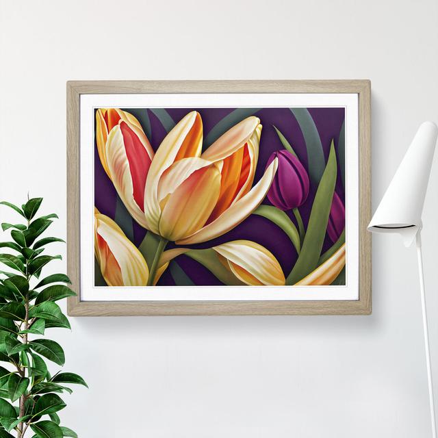 Masterful Tulip Flowers - Single Picture Frame Painting 17 Stories Size: 46cm H x 64cm W x 2cm D, Frame Colour: Oak on Productcaster.