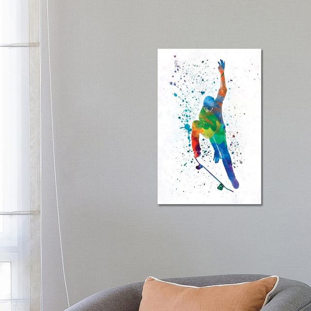 Skateboarder In Watercolour IV by Paul Rommer - Wrapped Canvas Painting Latitude Run Size: 66.04cm H x 45.72cm W x 3.81cm D on Productcaster.